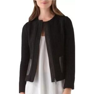 Vince Faux Leather Wool Blend Tweed Jacket Black Size 4
